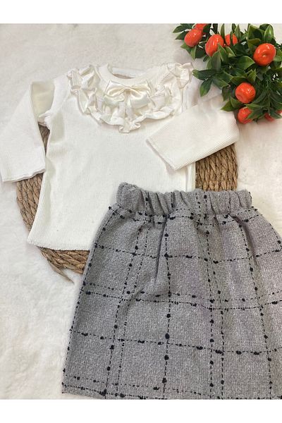 ESES BEBE Baby Cream Ribana Body Scratch Skirt-Bluz Set Set