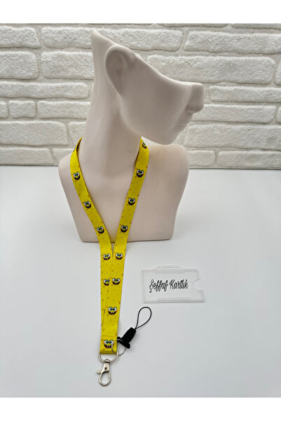 zezedesing Sunger Bob Desenli Boyun İpi ve Telefon Askısı (KARTLIK DAHİL)