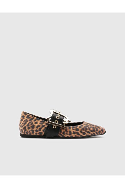 İLVİ Allecra Genuine Leather Leopard Printed Women's Ballerinas