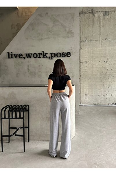 Nordmende Kadın Yüksek Bel Geniş Paça Önü Çımalı Salaş Eşofman Altı