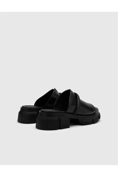 İLVİ Fialka Genuine Leather Women's Black Heeled Slippers