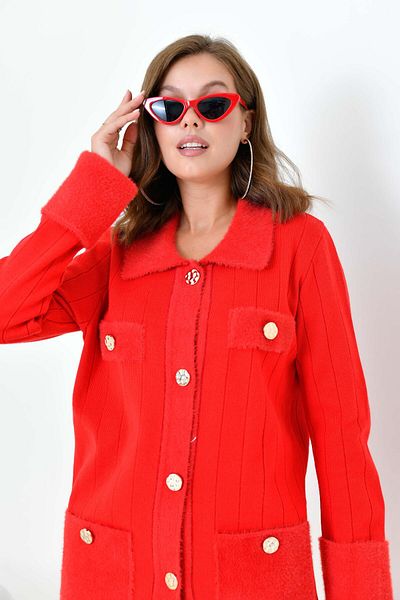FTZ WOMEN Red Ftz Women's Cardigan - Pleat Detailed, Model 20714