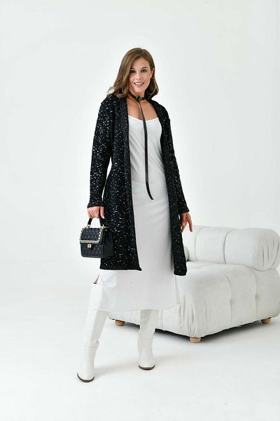 FTZ WOMEN Women's Long Cardigan with Belt Black 20737