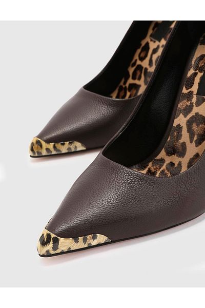 İLVİ Brown Genuine Leather Women's Heeled Shoes - Bron