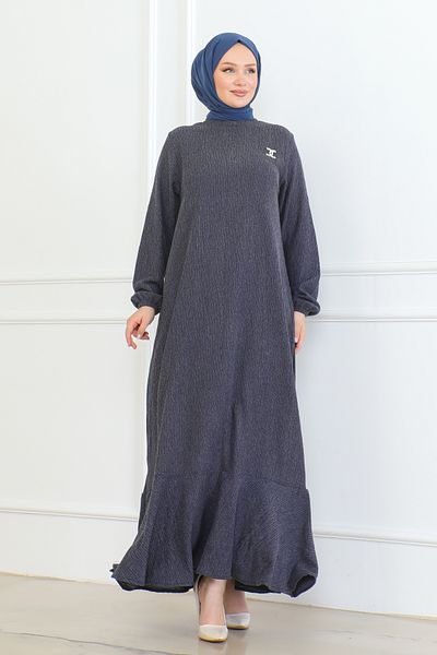 MSK Fashion Φόρεμα Navy Blue Karin - με λεπτομέρεια καρφίτσας