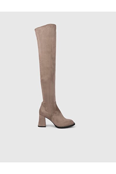 İLVİ Yago Genuine Suede Leather Women's Mink Heeled Boots