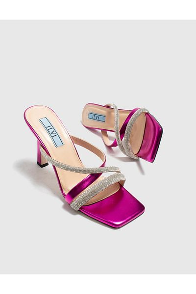 İLVİ Papuci de damă Dagra din piele naturală fucsia cu toc