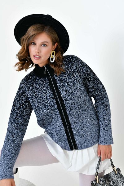 FTZ WOMEN Women's Zipper Detailed Cardigan Gray Black 20870