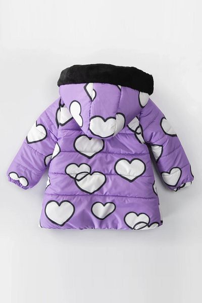 MDM New Baby Girl Coat - Cute, Heart Printed, Furry Pocket, Hooded, Soft Fabric, Plush Inside