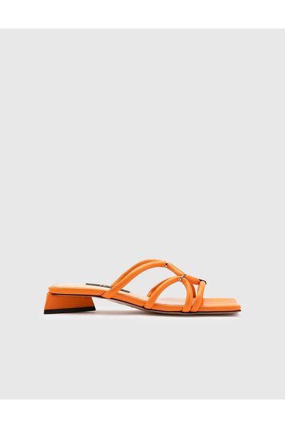 İLVİ Olono Genuine Leather Women's Orange Heeled Slippers