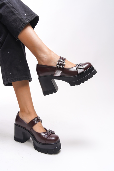 Riccon Lirwenia Dámská - Dvojitá přezka Claret Červený lakovaný mokasín 00121001