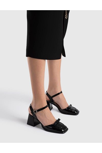 İLVİ Kler Genuine Patent Leather Women's Black Heeled Sandals