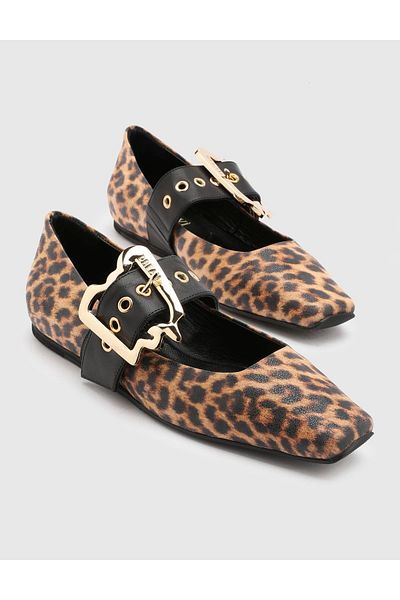 İLVİ Balerini de damă Allecra din piele naturală cu imprimeu leopard
