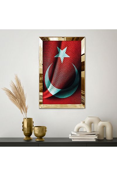 Zevahir Mobilya Dekorasyon Κόκκινο κυματιστό τουρκική σημαία Μονό τραπέζι MDF με χρυσό καθρέφτη από πλεξιγκλάς