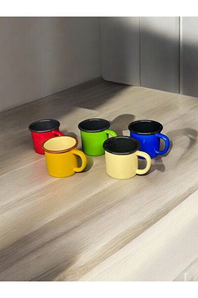 qussine 350 ml Enameled Coffee Cup with Cord - Camper Cup and Colorful Set of 5