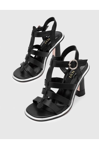 İLVİ Vitale Genuine Leather Women's Black Heeled Sandals