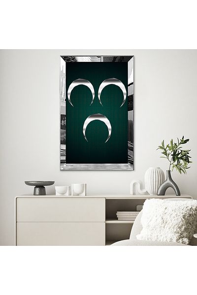 Zevahir Mobilya Dekorasyon Masă MDF 3 semilună cu cadru din plexiglas cu oglindă argintie