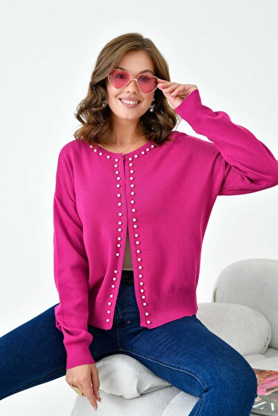 FTZ WOMEN سترة نسائية مزينة باللؤلؤ باللون الفوشيا 20808