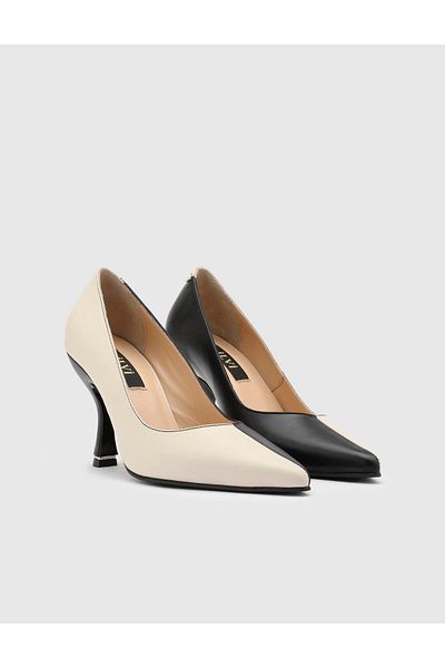 İLVİ Fleur Genuine Leather Women's Black Heeled Shoes