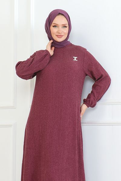 MSK Fashion Φόρεμα Βουργουνδίας Karin - Με Λεπτομέρεια Καρφίτσας