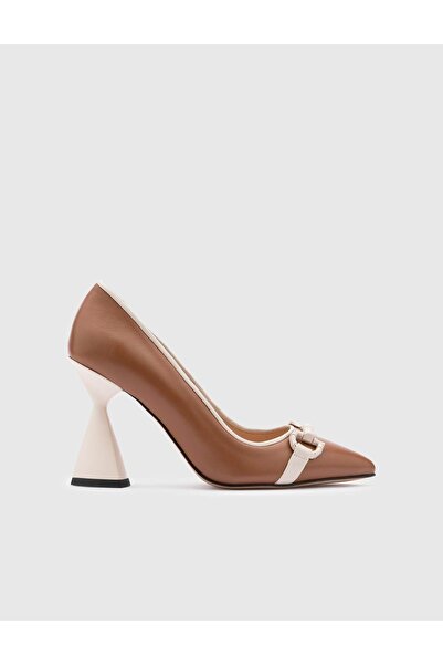 İLVİ Kata Hakiki Deri Kadın Açık Taba Topuklu Ayakkabı