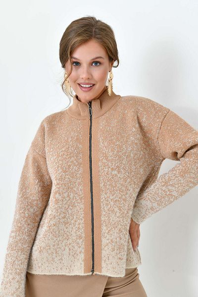 FTZ WOMEN Γυναικεία ζακέτα με φερμουάρ Camel 20870