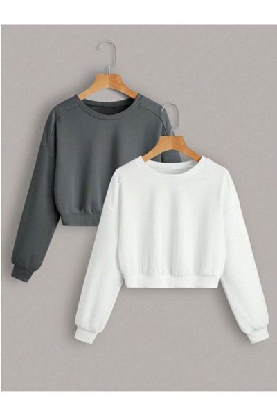 MOONBULL Hanorac pentru damă Crew Neck Crop - Pachet de 2