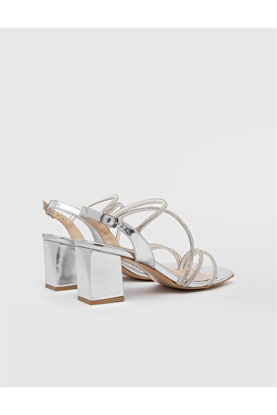 İLVİ Nica Genuine Leather Women's Silver Heeled Sandals