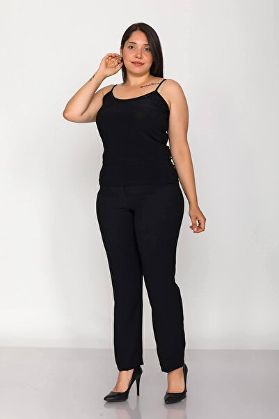 AYHAN 70262 Büyük Beden Beli Lastikli Yüksek Bel Krep Pantolon