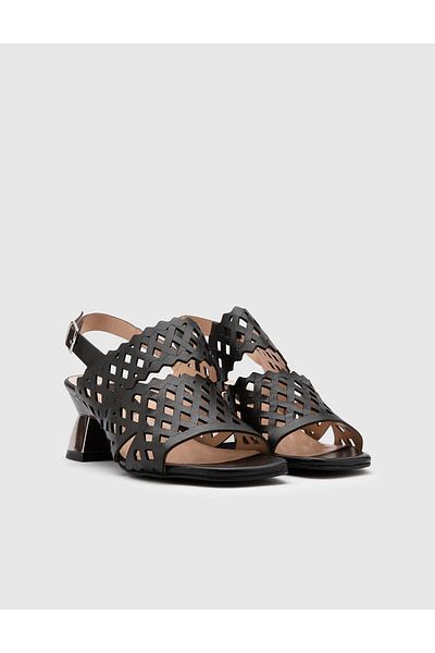 İLVİ Morilla Genuine Leather Women's Black Heeled Sandals