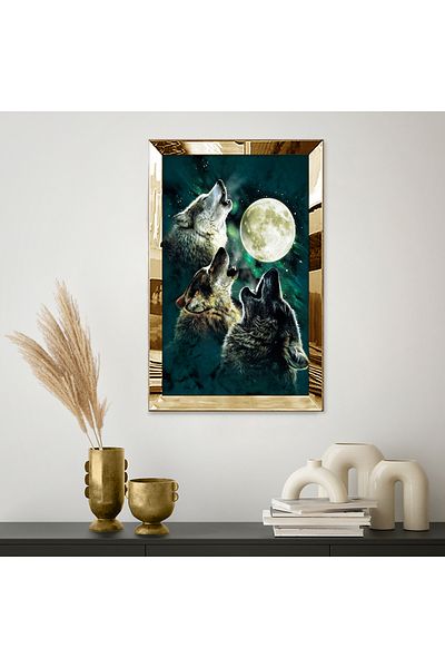 Zevahir Mobilya Dekorasyon Τραπέζι μονό MDF με θέμα το Full Moon με χρυσό καθρέφτη από πλεξιγκλάς