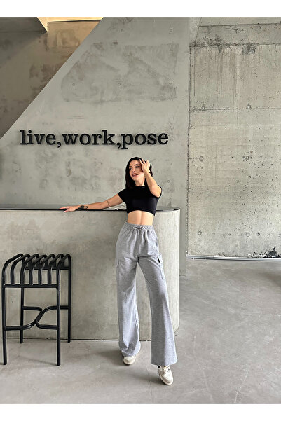 Nordmende Women's High Waist Cargo Pockets Wide Leg Loose Sweatpants