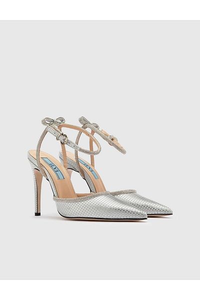 İLVİ Ainsley Genuine Leather Women's Silver Glitter Heeled Sandals