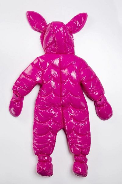 MDM Quilted Winter Jumpsuit for Baby Girl - Zippered, Fur Hood, Rabbit Ears
