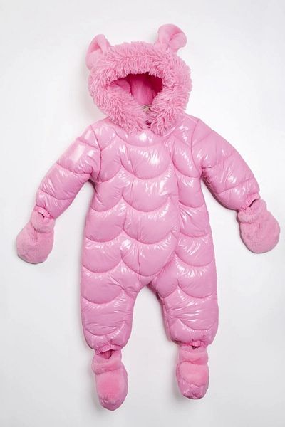 MDM Quilted Winter Jumpsuit for Baby Girl - Zippered, Fur Hood, Rabbit Ears