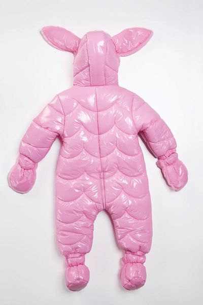 MDM Quilted Winter Jumpsuit for Baby Girl - Zippered, Fur Hood, Rabbit Ears