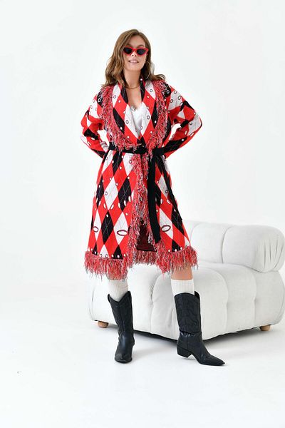 FTZ WOMEN Red Diamond Patterned Women's Clothing - 20519
