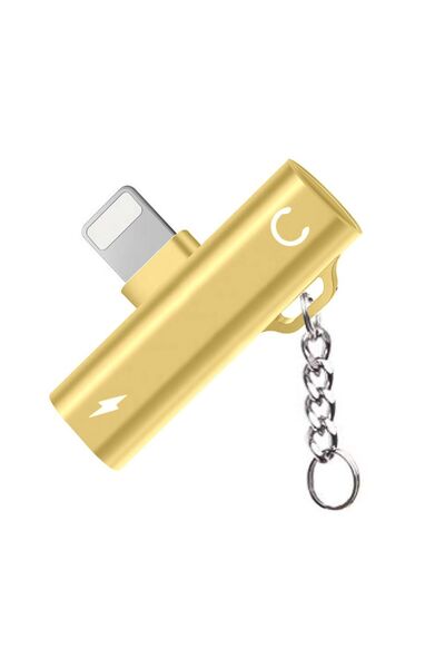 FitPlus Ft-ac34 Lightning Şarj Kulaklık Çoğaltıcı Mini Askılı Adaptör Gold