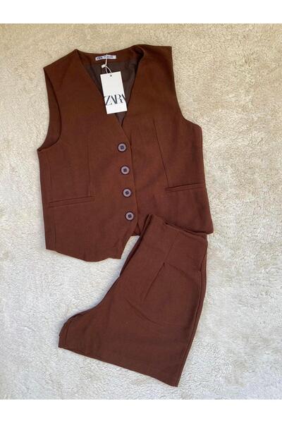 Yuksektopuklarboutique Σετ σορτς και γιλέκο ZR καφέ