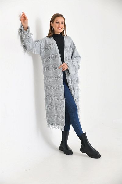 FTZ WOMEN Women's Tassel Detailed Long Cap Gray 20066