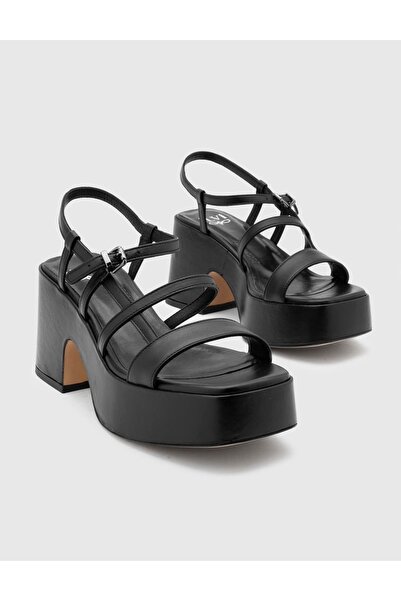 İLVİ Judit Genuine Leather Women's Black Heeled Sandals