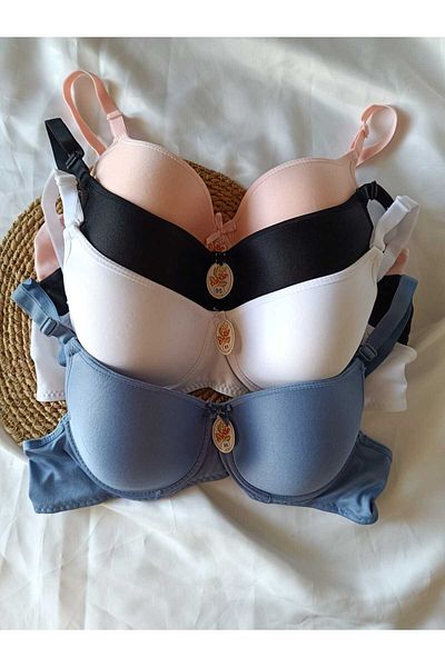 Tektaş Pachet de 4 sutien cu captuseală cu sârmă pentru femei, negru, alb, albastru