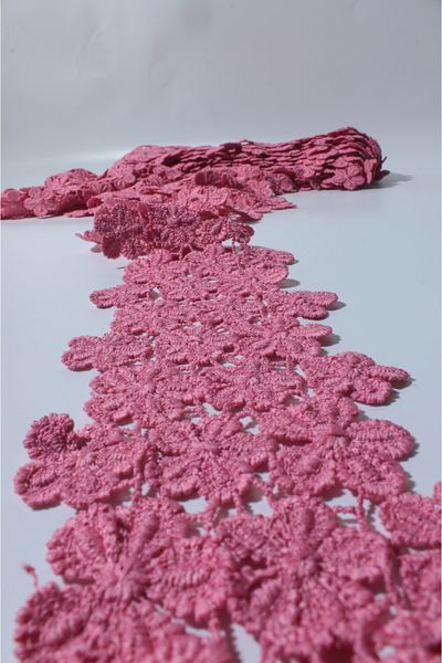 Ozpas Pink Guipure Flower Patterned Ribbon - 7 cm X 3 Mt