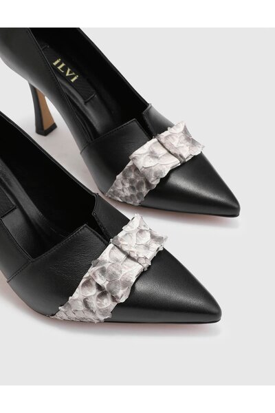 İLVİ Mayne Hakiki Deri Kadın Siyah Topuklu Ayakkabı