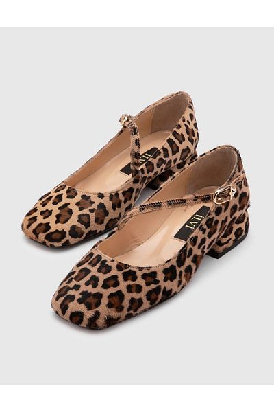 İLVİ Ceiba Genuine Leather Women's Leopard Ballerinas