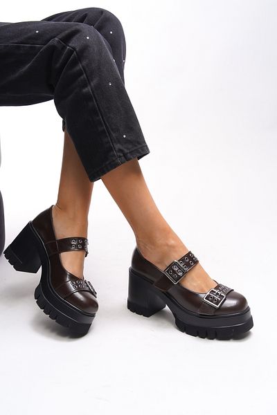 Riccon Γυναικείο Loafer διπλής πόρπης Lirwenia - Καφέ λουστρίνι 00121001