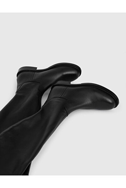 İLVİ Flon Hakiki Floter Deri Kadın Siyah Çizme