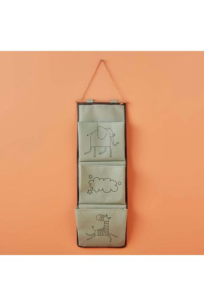 STOREMAX Ntwork Maison Zoo Animal Printed%70 Polyester%30 Cotton Hanging Organizer, Green, 20X60 cm Art 10