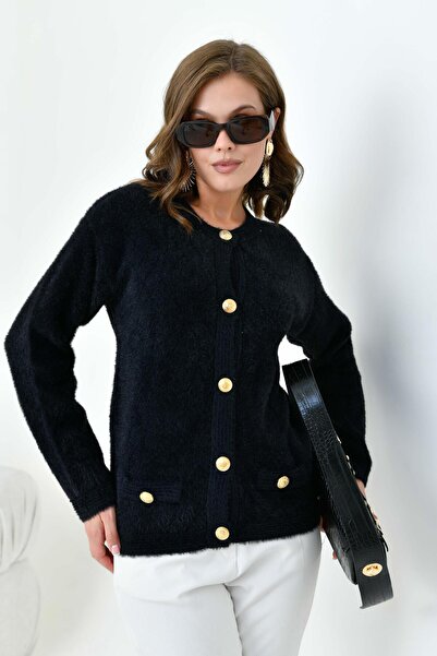 FTZ WOMEN Cardigan de damă cu butoane aurii negru 20700