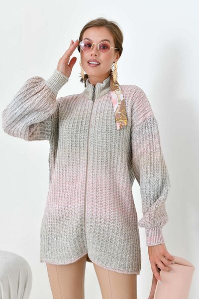 FTZ WOMEN Women's Gradient Zippered Cardigan Stone 20871